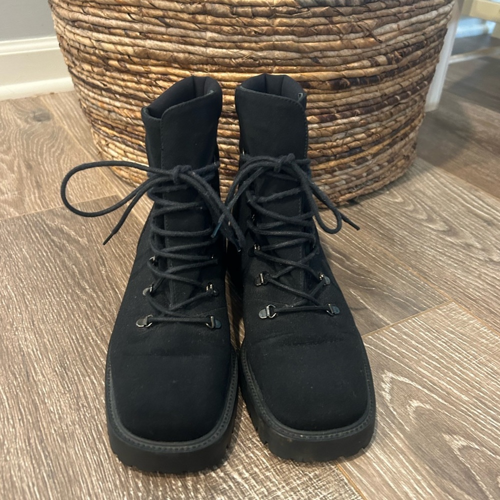 Stuart Weitzman Black Lace Up Boots with a Square Toe